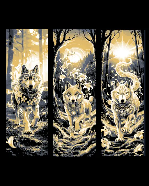 HueForge model: Artistic drawings of the magic and the wolf in the Forest - Set of Bookmarks by BooneCo3d