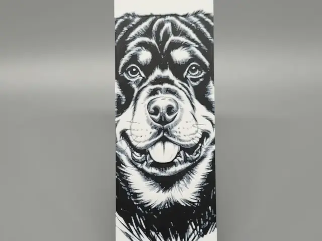 HueForge model: "Bookmark" Black & White Sketch of a Rottweiler by BLUSH Designs