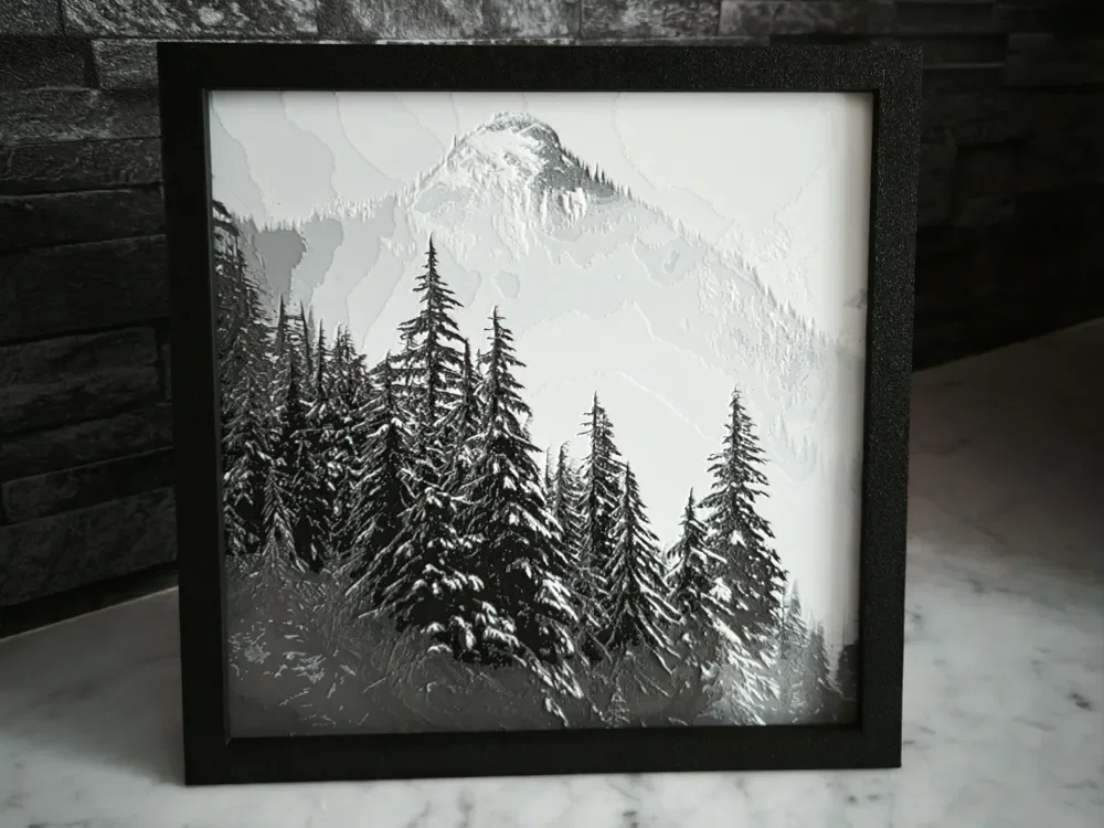 Hueforge Mountain Winter Fog by StefBull85 HueForge model: Hueforge Mountain Winter Fog by StefBull85