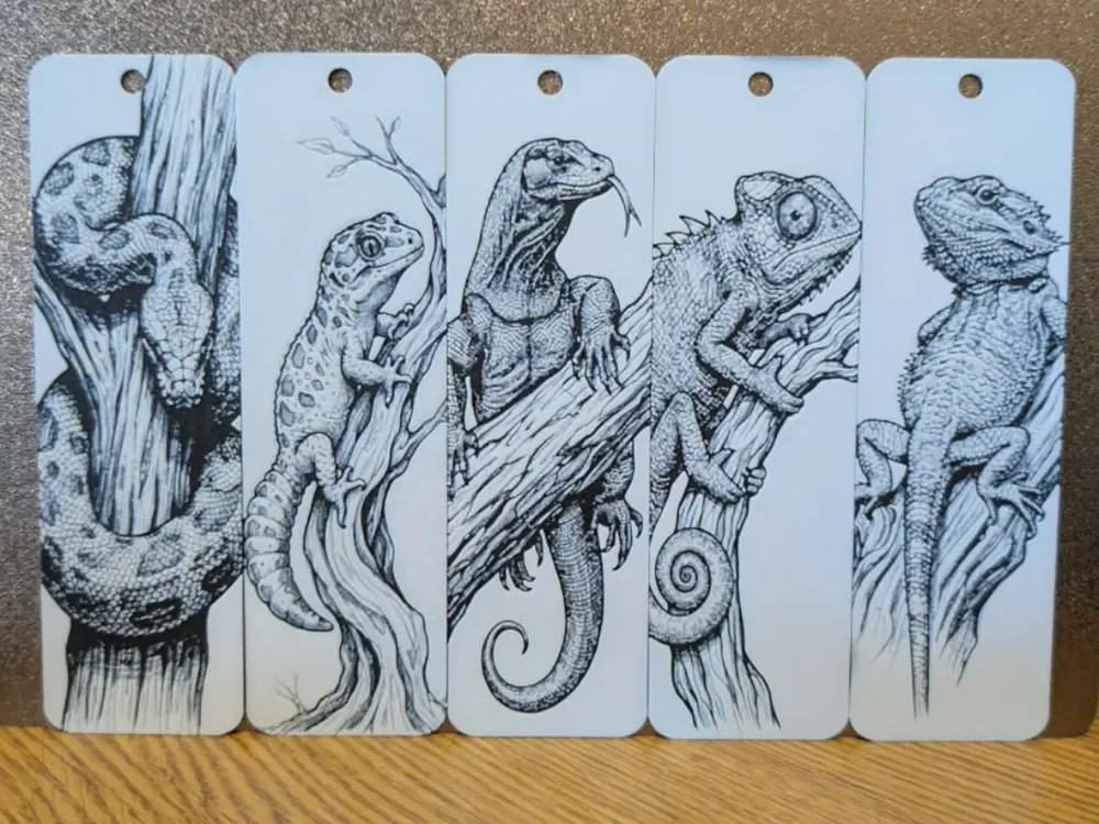 Reptile world - Bookmarks - 2 colours - set of 5 by 3dGlow HueForge model: Reptile world - Bookmarks - 2 colours - set of 5 by 3dGlow