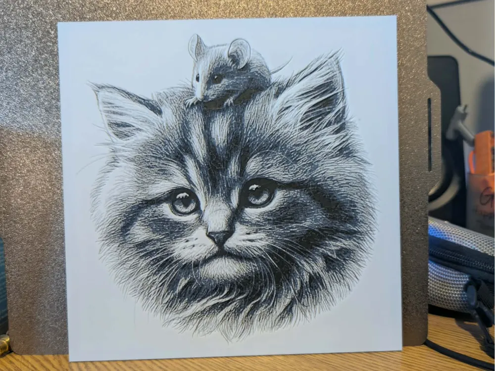 Unlikely Friendship - cat and mouse - hueforge by 3dGlow HueForge model: Unlikely Friendship - cat and mouse - hueforge by 3dGlow