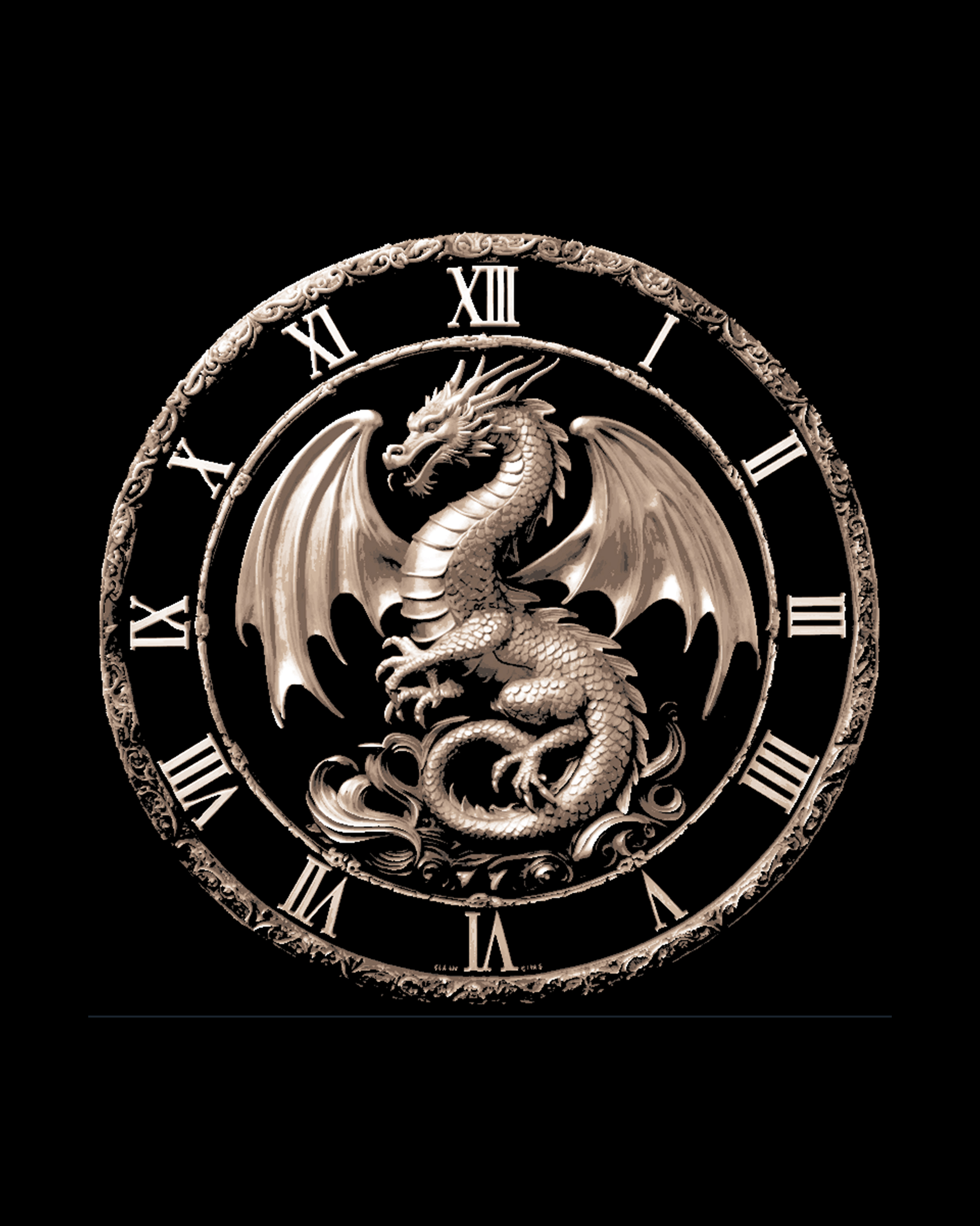 The European Dragon in its Majesty - Golden Clockface by BooneCo3d HueForge model: The European Dragon in its Majesty - Golden Clockface by BooneCo3d