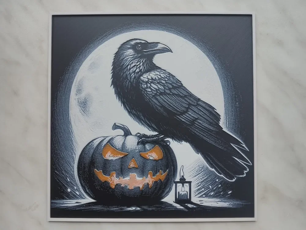 Raven sitting on Jack-o'-lantern - Hueforge by BeaN HueForge model: Raven sitting on Jack-o'-lantern - Hueforge by BeaN