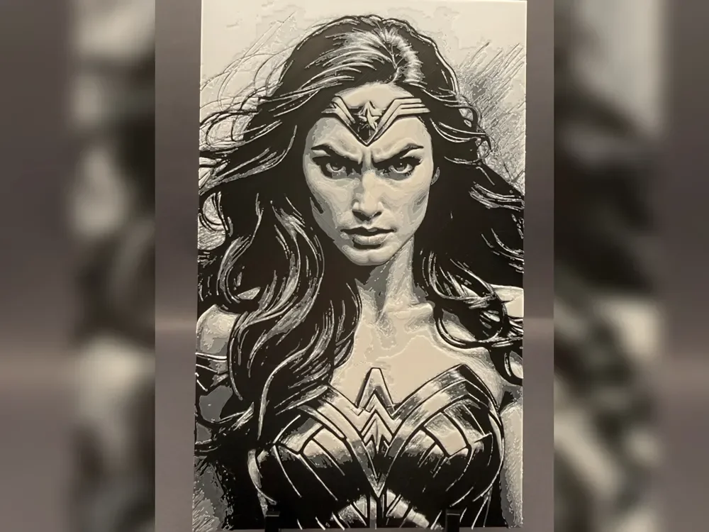 Gal Gadot Wonder Woman Sketch Hueforge Portrait by Thadius HueForge model: Gal Gadot Wonder Woman Sketch Hueforge Portrait by Thadius