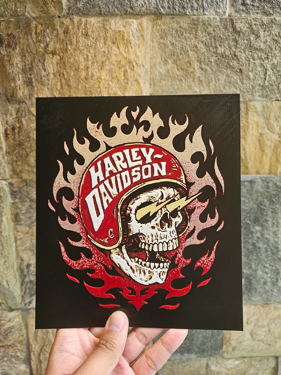 Harley Davidson Skull Fire Hueforge by Loki HueForge model: Harley Davidson Skull Fire Hueforge by Loki