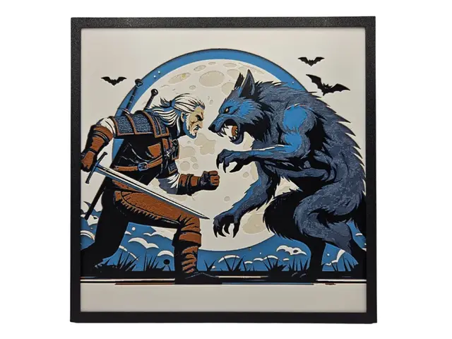 HueForge model: Witcher vs Werewolf by BusyKikiBee