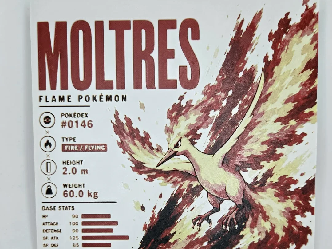 Moltres Infographic Hueforge by 3Ree Printing HueForge model: Moltres Infographic Hueforge by 3Ree Printing