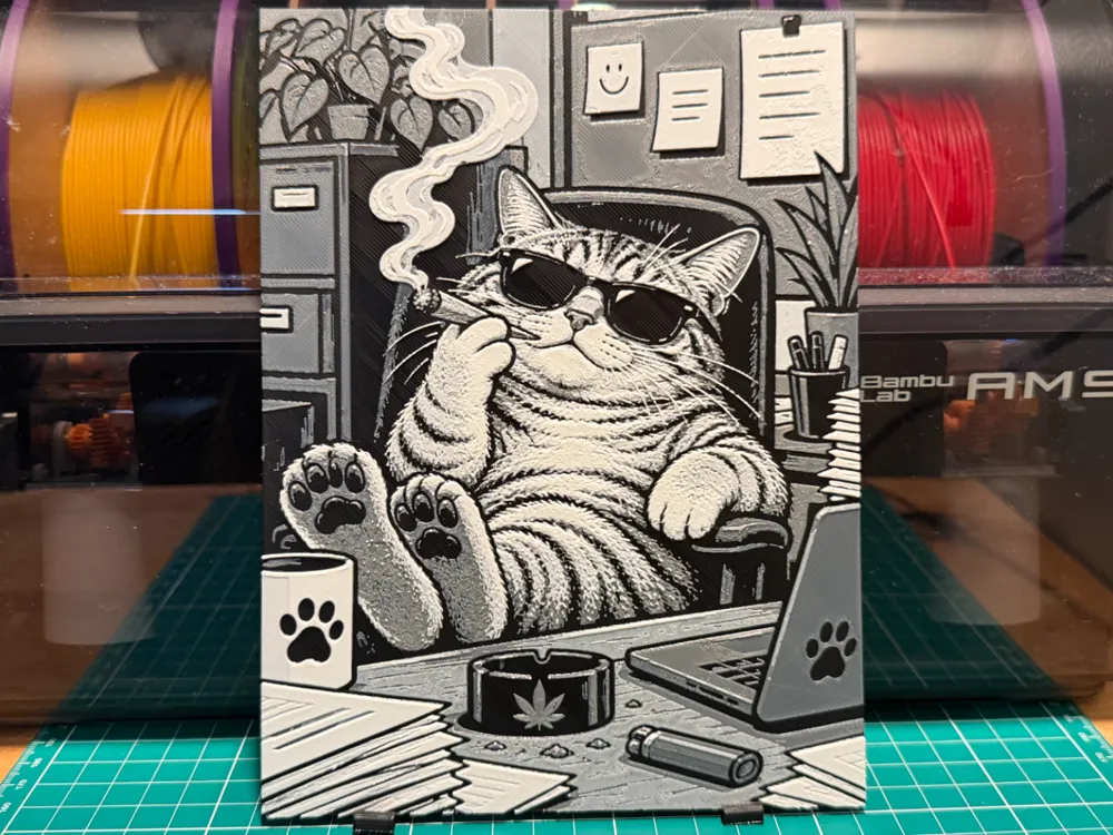 Smoke Cat Poster by liv_3d HueForge model: Smoke Cat Poster by liv_3d
